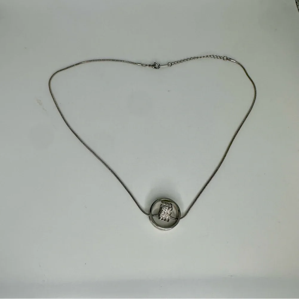 SWAROVSKI Crystal Heart in Circle Silver Sculptural Necklace 15.75” Chain - Picture 5 of 7